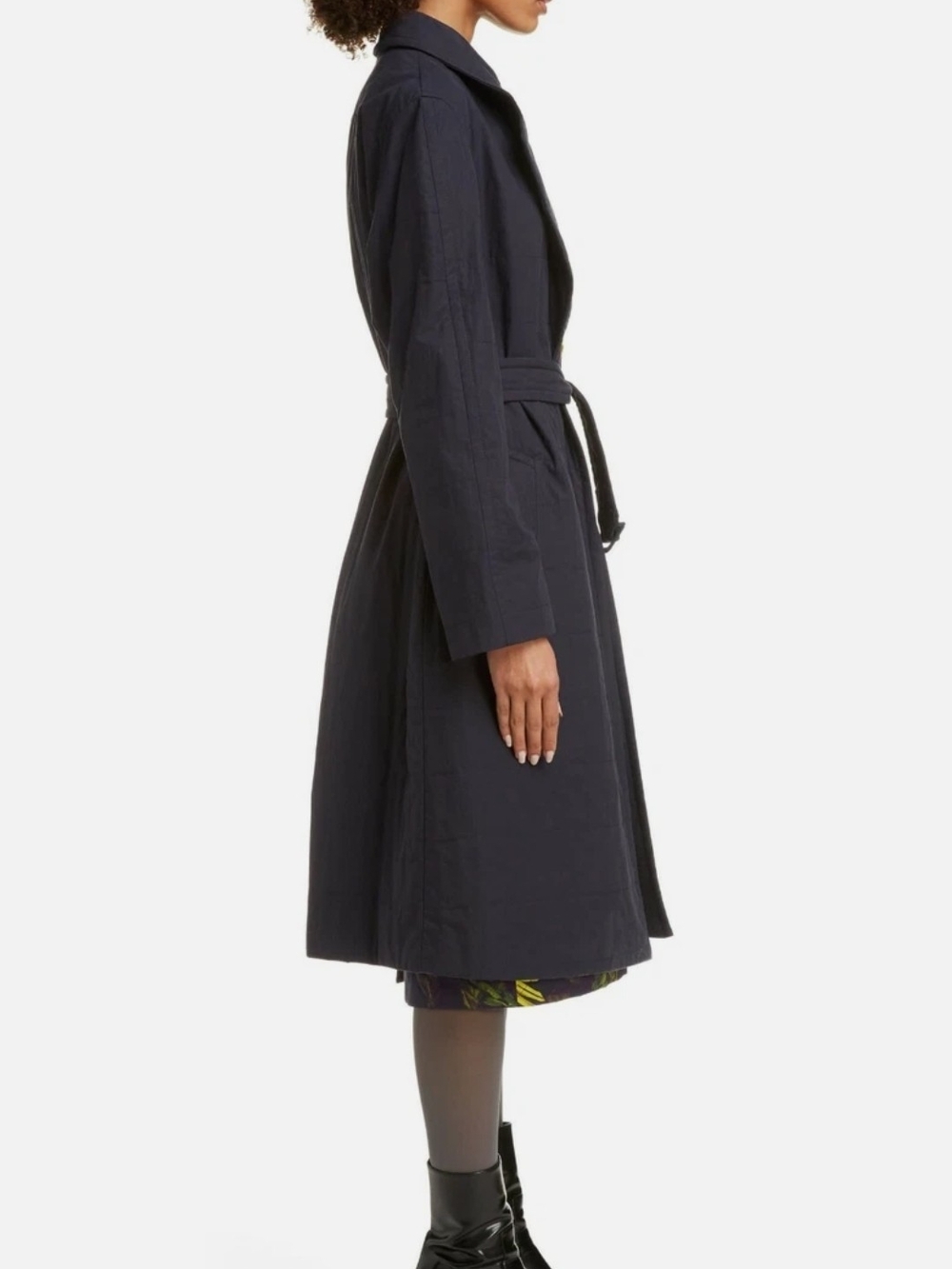 New Dries Van Noten Quilted Navy Blur Lined Coat Jacket - Size 42
